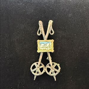 Vintage Ski brooch with Yellow and Blue Accents